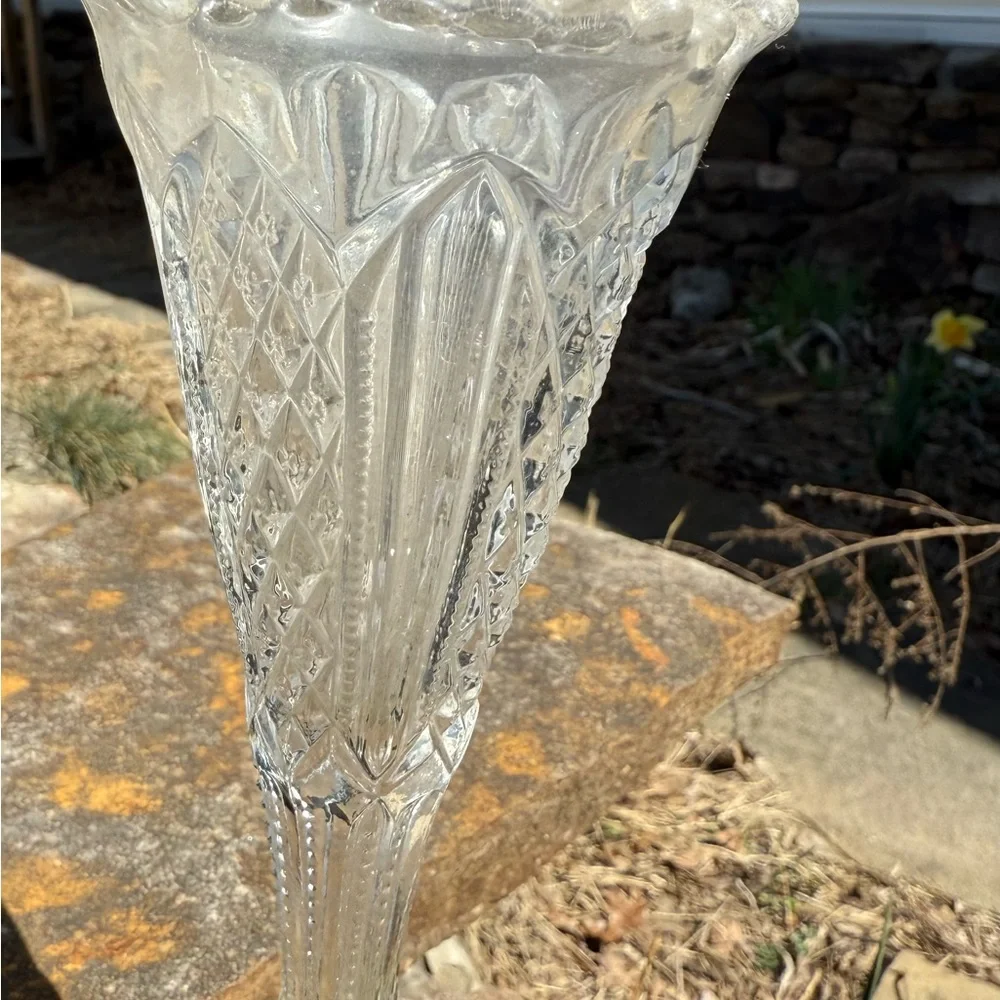 Vintage Art Nouveau Style Glass Trumpet Vase‎ Metal Figural Base